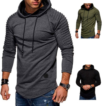 2021 Oversized  Autumn Large Size New Solid Color Shoulder Pleated Hem X-Shaped Leather Logo  Pullover Men's plus-size hoodies